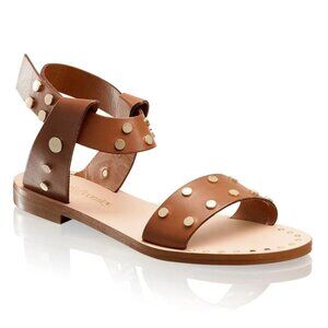 Russell Bromley London Ankle Sandals Brown Leather Gold Coin Greek Style